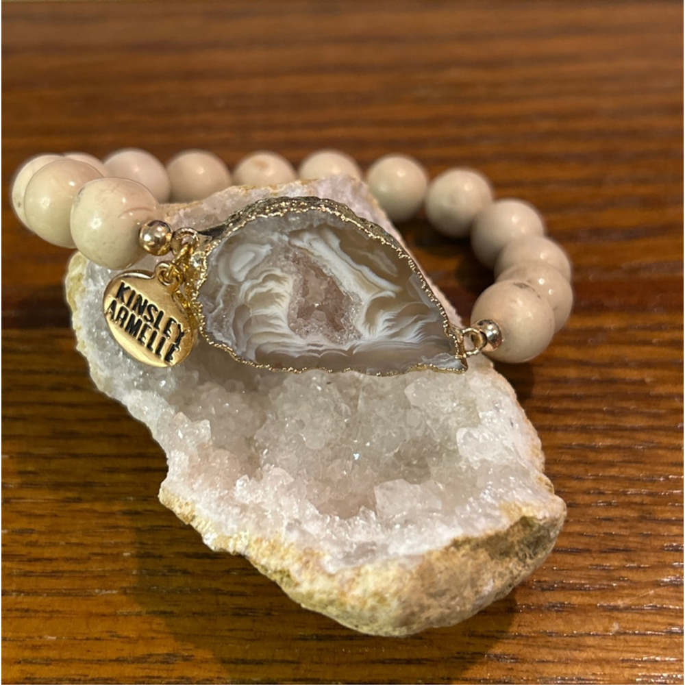 Women's Kinsley Armelle One Size Beige Gold Beaded Geode Bracelet
